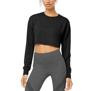 Bestisn Long Sleeve Crop Sweatshirt Top with Thumb Hole Black